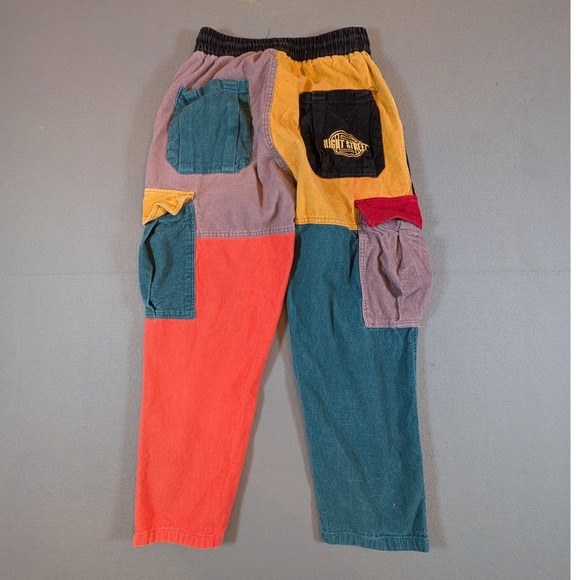 Coursemy Cargo Pants Corduroy Patchwork Drawstring Waist Size M 90s Colorblock - Picture 2 of 9